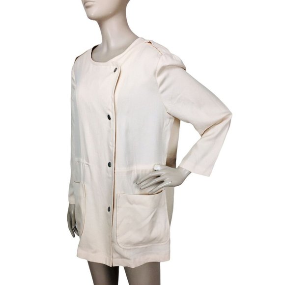 Ann Taylor Beige Snap Front Shoulder Straps Inner Drawstring Waist Shack… - Picture 2 of 6